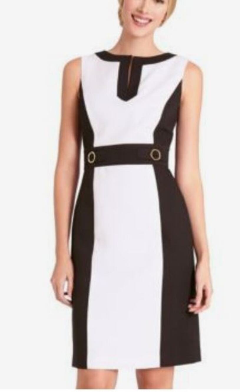 Tahari by ASL Waffle Cotton Colorblock Sheath Dress W Metal Waist Detail Size 10